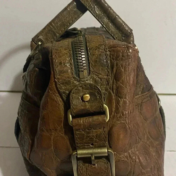 Theory brown crocodile brown distressed leather satchel handbag - Picture 5 of 13